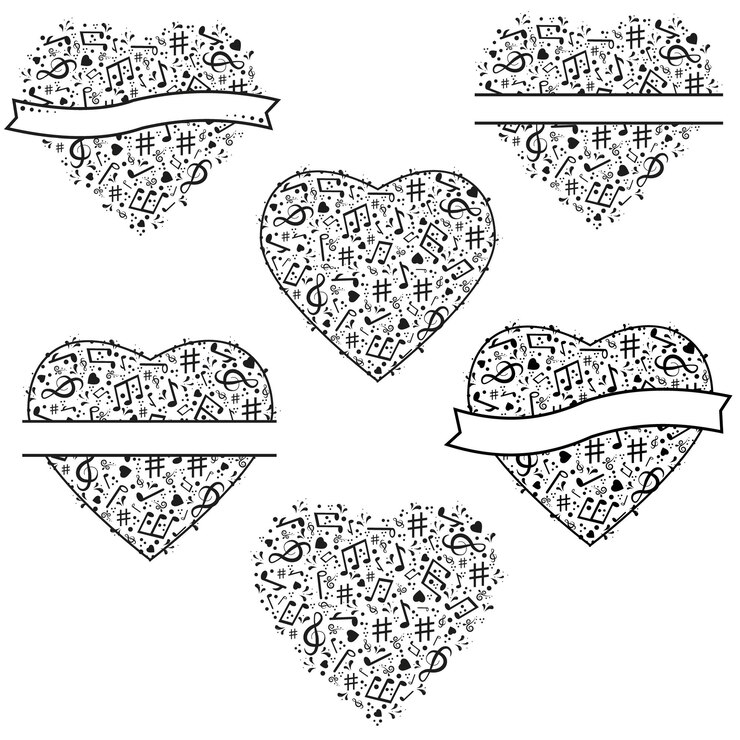 Cuore musicale con note vettoriale illustrazione isolata