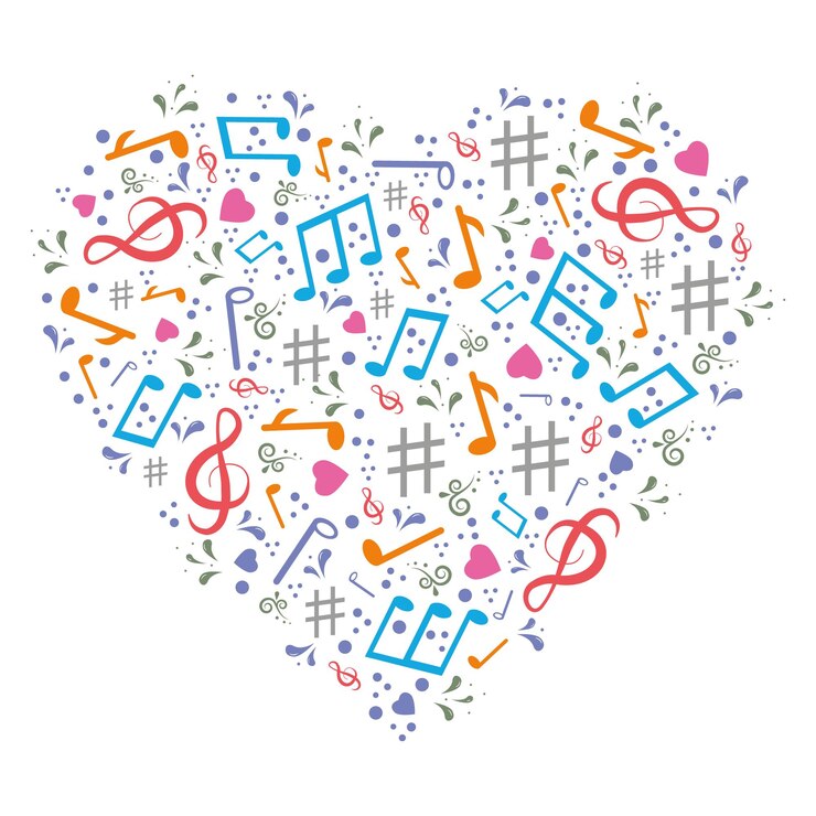 Cuore musicale con note vettoriale illustrazione isolata