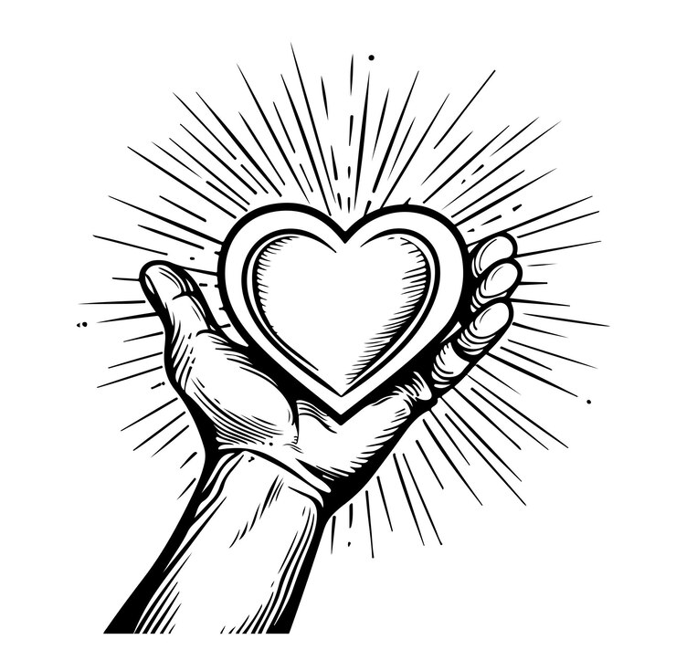 Vettore cuore nelle palme umane premurose lettere concetto di amore