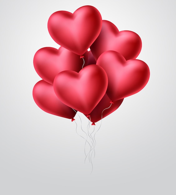 Cuore palloncini vettore concept design San Valentino con un mazzo di elementi a palloncino cuore rosso