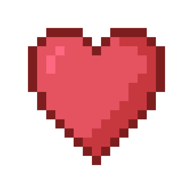 Cuore rosso in stile pixel art su sfondo bianco Vettore