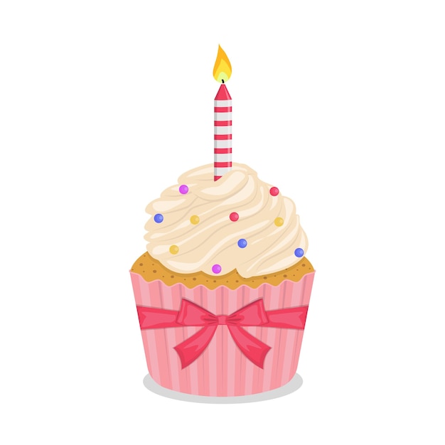 Cupcake di compleanno con illustrazione piatta di candela