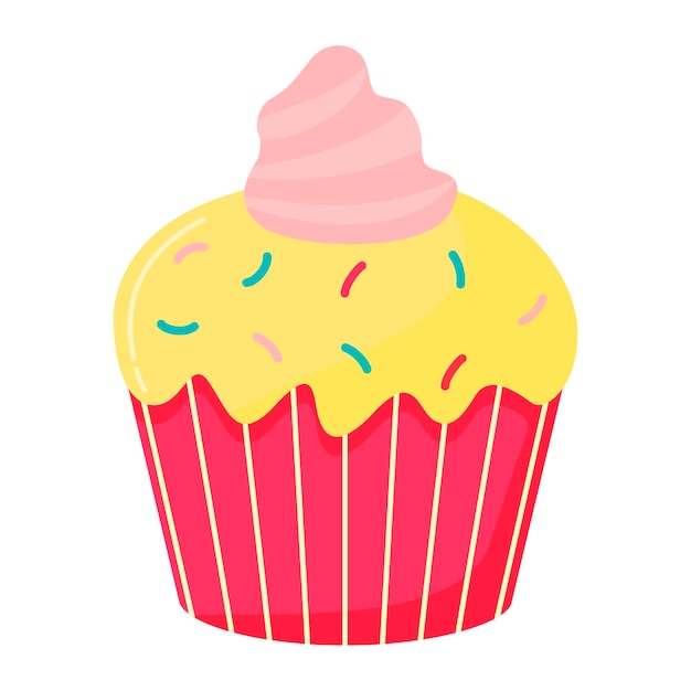 Cupcake dolce delizioso con crema e granelli di zucchero multicolore Illustrazione vettoriale