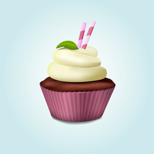 Cupcake in un cestino viola con crema bianca