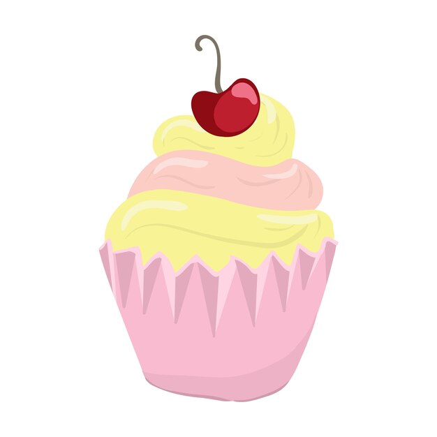 Cupcake una piccola torta tipicamente cotta in una tazza di carta o alluminio con una ciliegia o un'altra guarnizione di frutta Illustrazione vettoriale