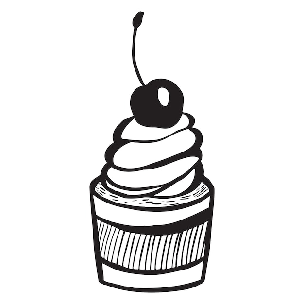 Cupcake vettoriale doodle Icona di cibo disegnato a mano isolato su sfondo bianco per menu bar e ristoranti