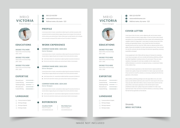 Curriculum e lettera di presentazione Layout pulito del curriculum