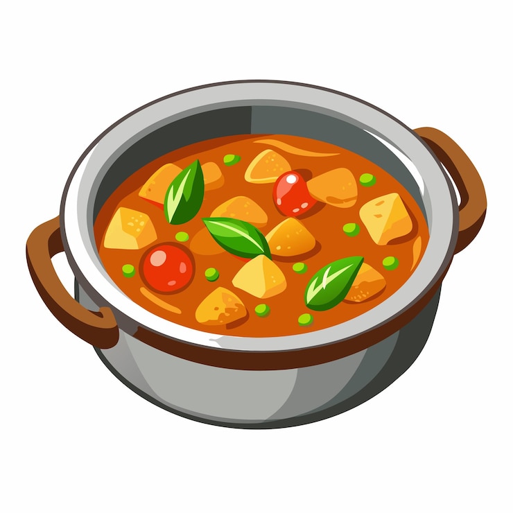 Vettore curry di pollo al burro indiano in piatto balti isolato su sfondo bianco