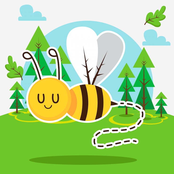 Vettore cute ape nella foresta