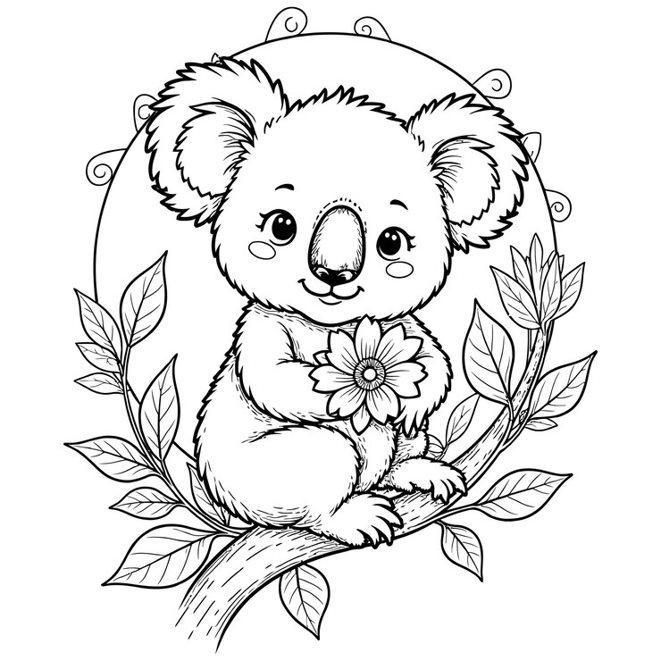 Cute Baby Fun Koala Line Art e Outline per le pagine da colorare