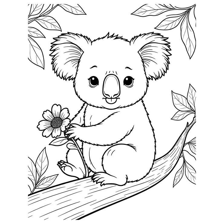 Cute Baby Fun Koala Line Art e Outline per le pagine da colorare