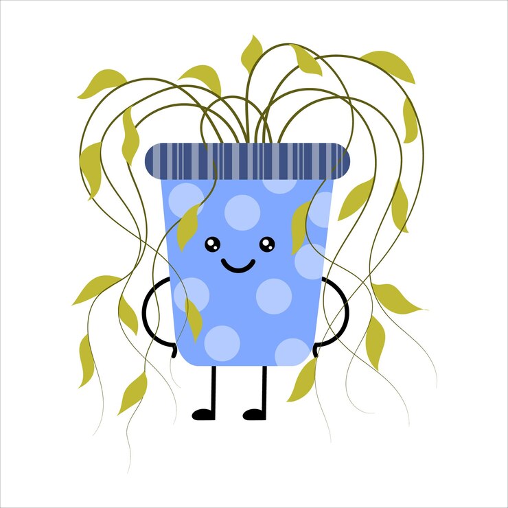 Vettore cute cartoon kawaii pianta in un vaso vettore isolato su uno sfondo bianco