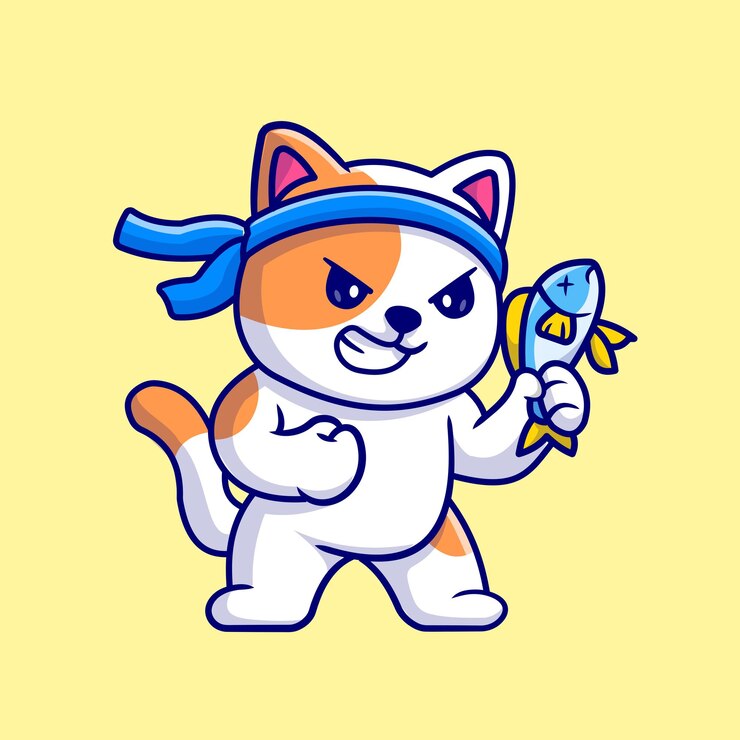 Cute Cat Angry Holding Pesce Cartoon Icona Vettore Illustrazione. Concetto di icona della natura animale isolato