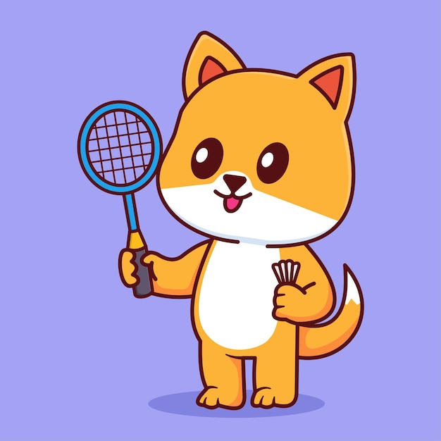 Cute Cat Playing Badminton Vector Illustration Mascotte isolata
