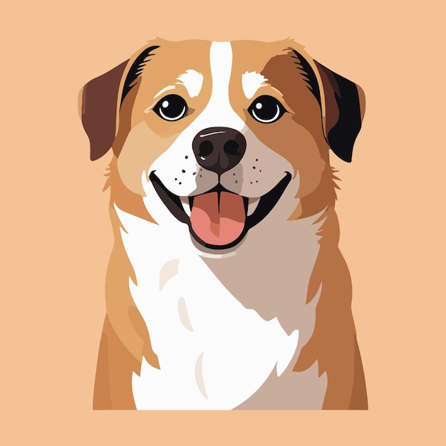 Cute Flat Dog Face Illustrazione in stile cartone animato Vettore di animali domestici su sfondo bianco