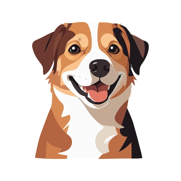 Cute Flat Dog Face Illustrazione in stile cartone animato Vettore di animali domestici su sfondo bianco