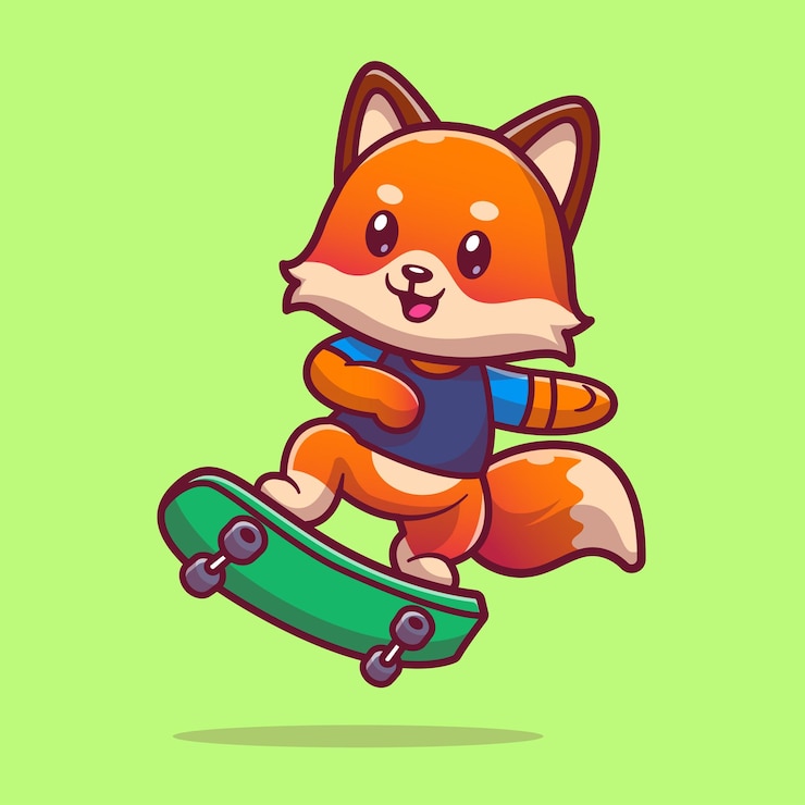 Vettore cute fox giocando su skateboard cartoon icona vettore illustrazione animale sport icona concetto isolato