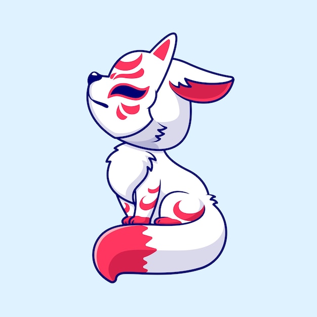 Cute Fox Kitsune Sitting Cartoon Vector Icon Illustration Animal Holiday Icon Concept Isolato piatto