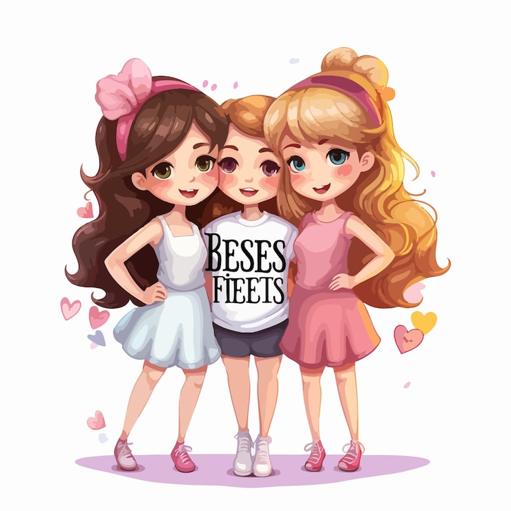 Vettore cute girls besties forever tipografia progettazione del logo