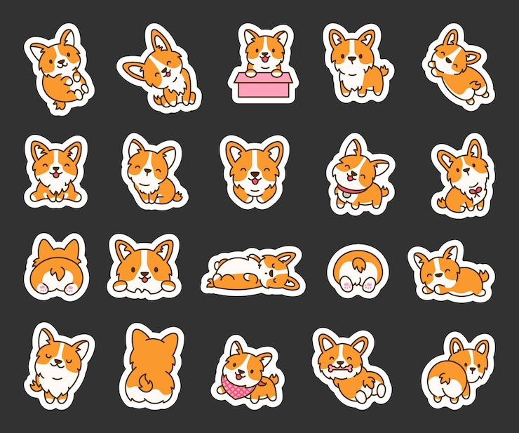 Vettore cute kawaii corgi dog sticker bookmark funny puppy personaggi animati animali
