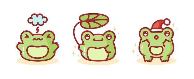 Cute Kawaii Frog Set Set di rane con emozioni diverse Rana cattiva rospo sotto il giglio d'acqua Rana