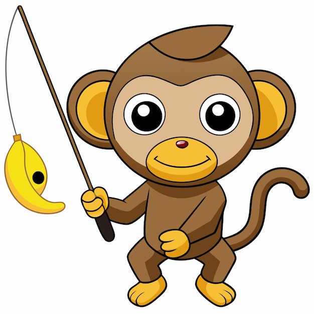 Cute Monkey Fishing Banana Cartoon Icon Vector Illustrazione Animal Nature Icon Concept Isolato Premium Vector Flat Cartoon Style