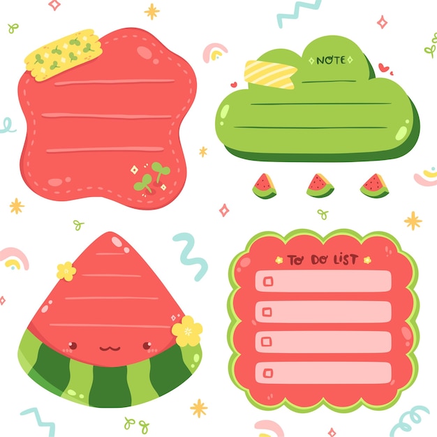 Cute note di anguria illustrazioni vettoriali
