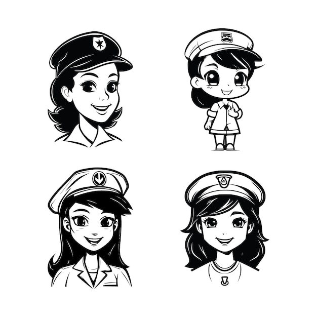 Cute Nurse cartoon semplice logo grafico un'illustrazione vettoriale nera su sfondo bianco per applicazioni loghi siti web simbolo UI UX grafica e web design EPS 10