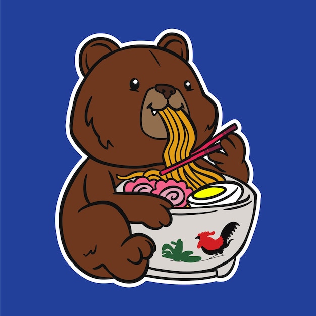 cute orso che mangia ramen noodle illustrazione di cartone animato