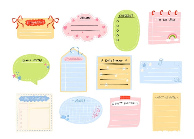 Cute Pastel Planner Una serie di note di pianificazione a tema pastel in stili giocosi e minimalisti Ogni nota
