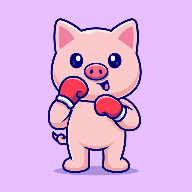 Cute Pig Boxing Cartoon Vector Icon Illustration Concetto di icona Sport animale piatto isolato