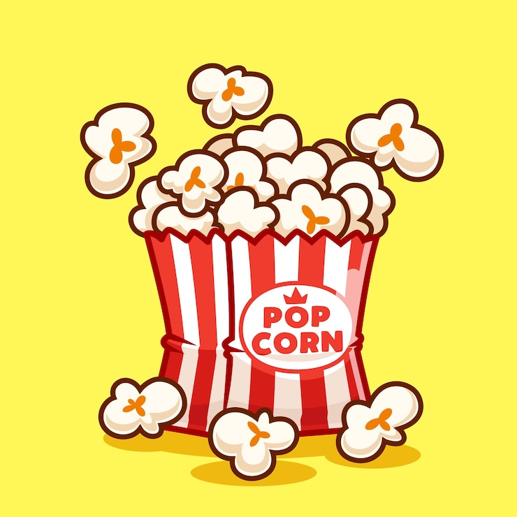 Vettore cute pop corn cinema disegno animato illustrazione vettoriale