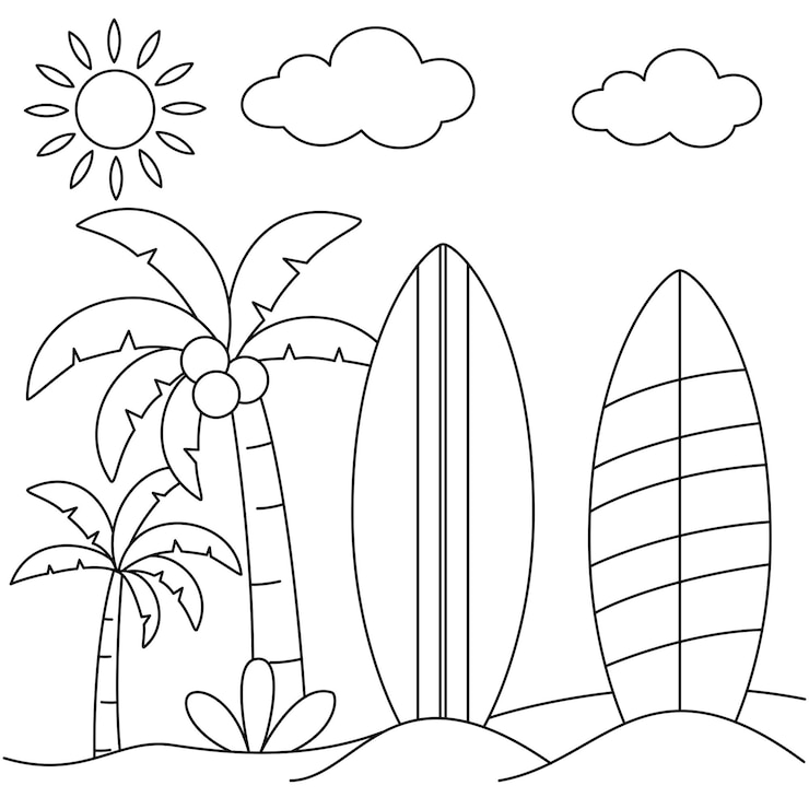 Vettore cute surfboard pagina da colorare estiva fogli di lavoro vettoriali stampabili per la scuola materna