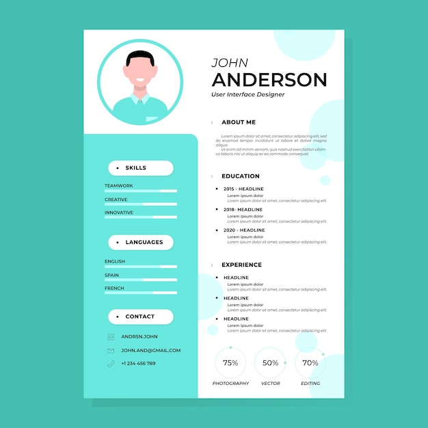 CV minimalista blu design piatto