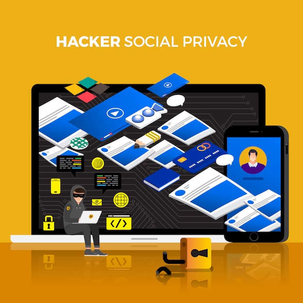 Cyber ​​ladro di attività di concetto di design piatto hacker