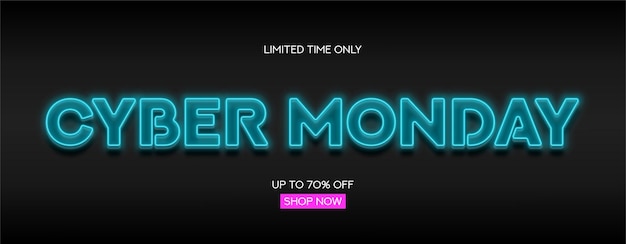 Cyber Monday Concept banner vendita Simbolo luminoso per la decorazione Cyber Monday vendita isolata su sfondo sfocato con codice sorgente di programmazione Blu neon Cyber Monday cartello per vendite stagionali