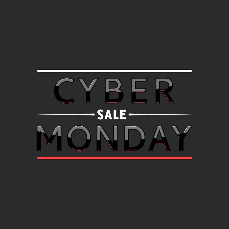 Vettore cyber monday vendita testo web e-commerce poster creativo sfondo scuro offerta speciale promozione banner tipografia mockup stile minimo elemento di design elegante
