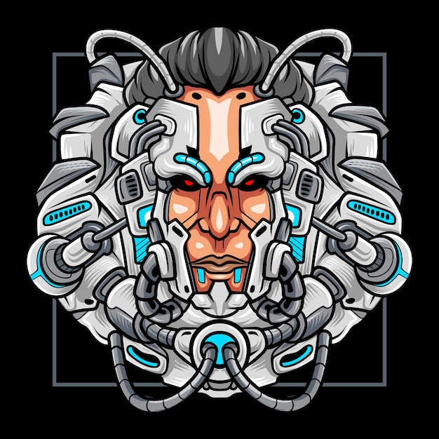 Cyberpunk testa robot mascotte esport logo design