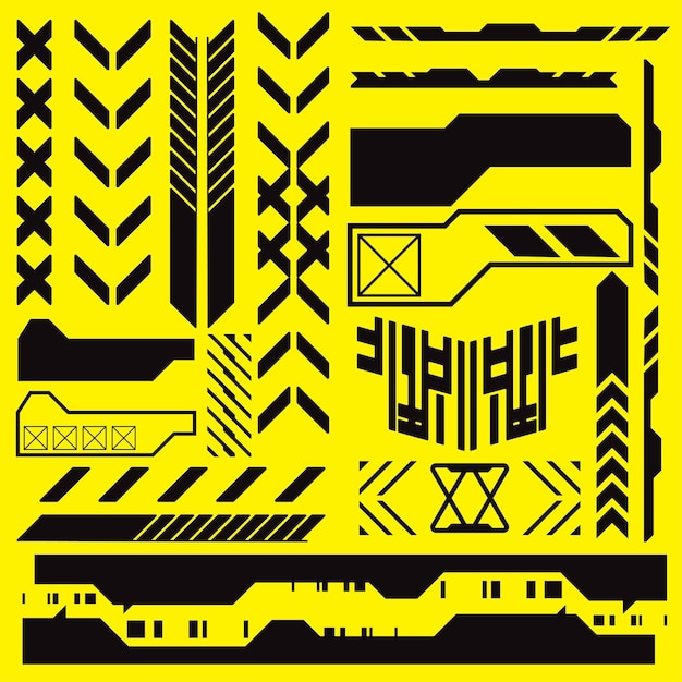 Cyberpunk y2k 2000 Gaming Futuristic Icon Pattern Set Collection Template HUD per il marchio Decorazione di magliette di moda Decals 2D Illustrazione Rendering Vector