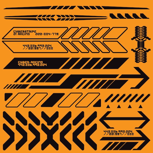 Cyberpunk y2k 2000 Gaming Futuristic Icon Pattern Set Collection Template HUD per il marchio Decorazione di magliette di moda Decals 2D Illustrazione Rendering Vector