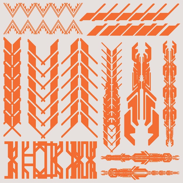 Cyberpunk y2k 2000 Gaming Futuristic Icon Pattern Set Collection Template HUD per il marchio Decorazione di magliette di moda Decals 2D Illustrazione Rendering Vector