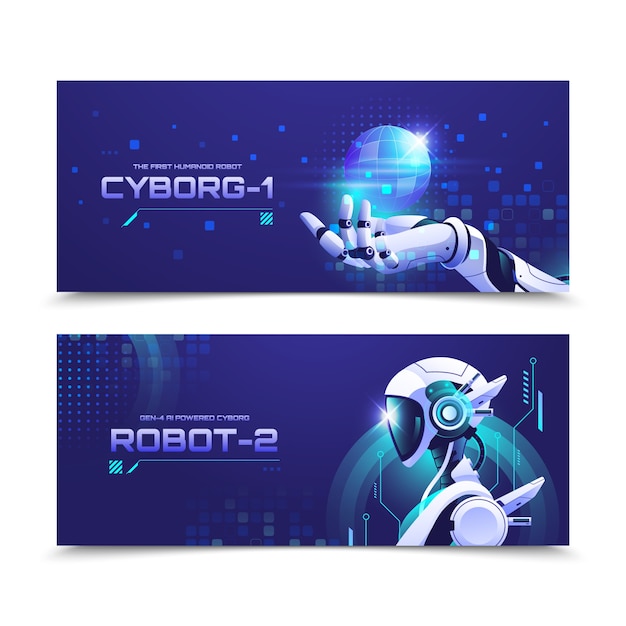 Cyborg banner set in stile gradiente