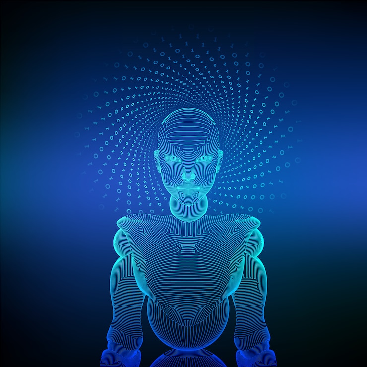 Vettore cyborg femmina wireframe o robot con ai.