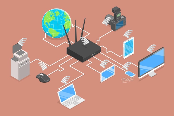 Vettore d illustrazione a vettore piatto isometrico della tecnologia wireless della rete wifi