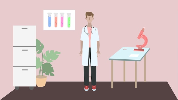 D illustrazione vettoriale di un medico in piedi in laboratorio