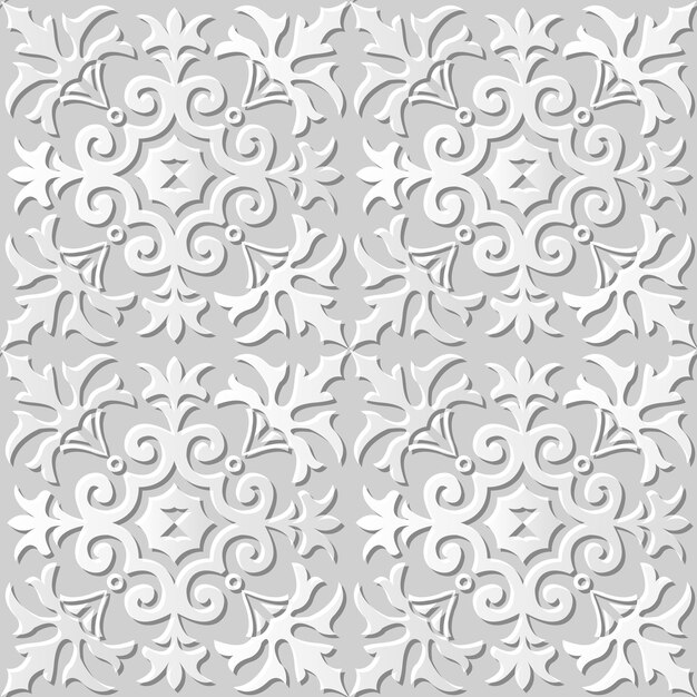 Damask Seamless pattern 3D paper art Croce fiore a spirale