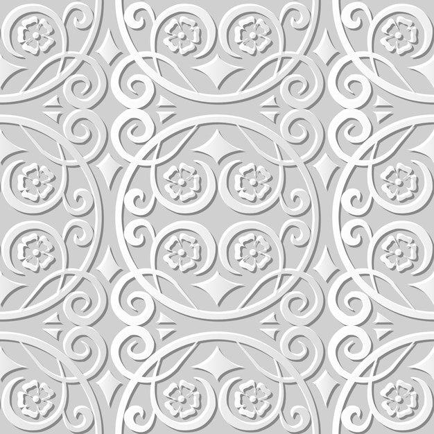 Damask Seamless pattern 3D paper art Round Spiral Cross Flower