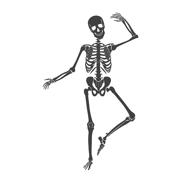 Danza dello scheletro nero personaggio divertente con articolazioni e teschio che danza alla festa di Halloween