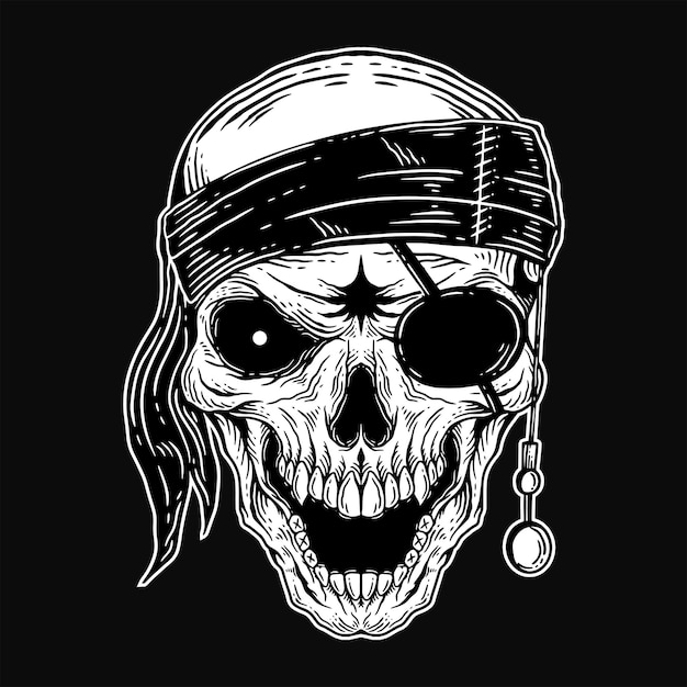 Dark Art Skull capitano dei pirati Skeleton Illustrazione vintage per abbigliamento