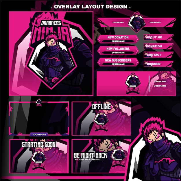 Dark Ninja Tenchu Gaming layout design streamer logo carattere